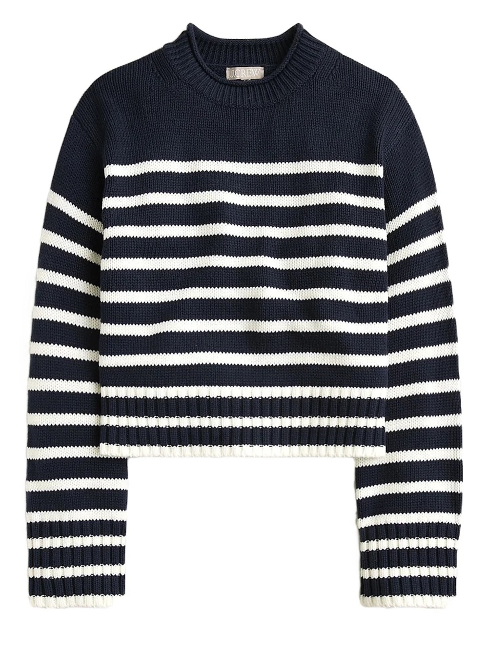 J. Crew Navy and White Breton Stripe Crewneck Sweater - Picture 2 of 5